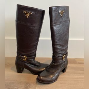 Prada brown leather riding boots